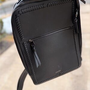 Calpak Black Leather Kaya Laptop Bag